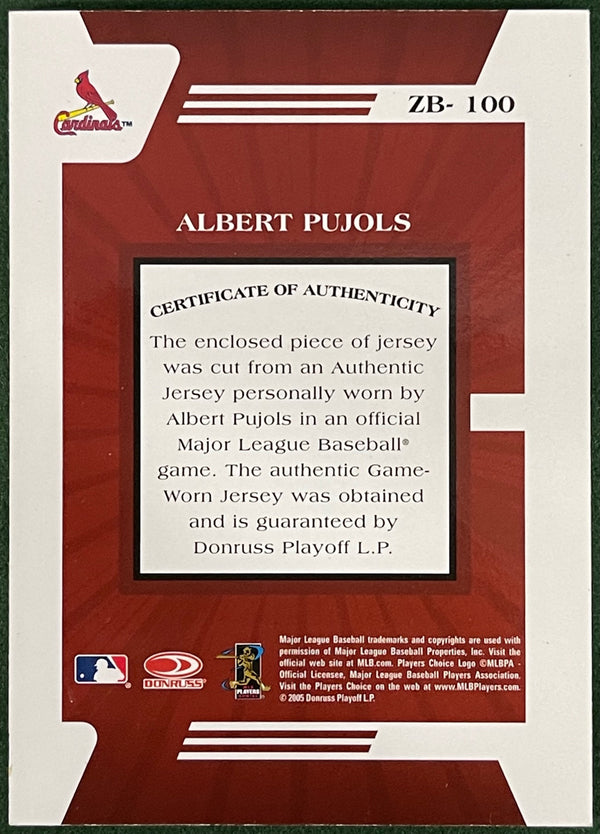 Albert Pujols 2005 Donruss Zenith Game Used Bat Card