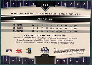 Joe Kennedy 2005 Donruss Game Used Bat Card