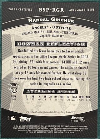 Randal Grichuk 2009 Bowman Sterling Autographed Card