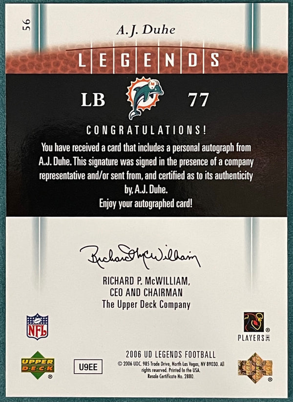 A J Duhe 2006 Upper Deck Legends Autographed Card