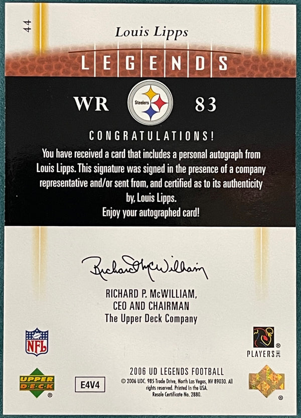 Louis Lipps 2006 Upper Deck Legends Autographed Card