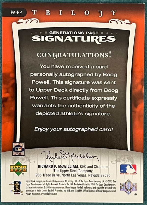 Boog Powell Autographed 2005 Upper Deck Trilogy Card 047/199
