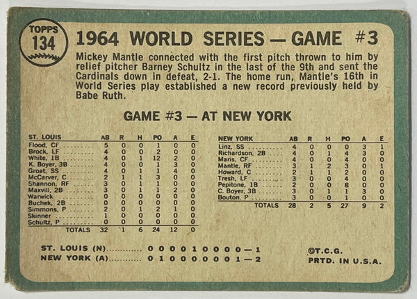 1965 Topps Mantles Clutch HR World Series Game 3 Baseball Card #134