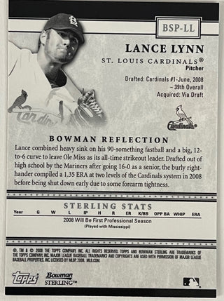 Lance Lynn Autographed 2008 Bowman Sterling Card