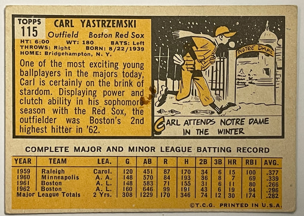 1963 Topps Carl Yastrzemski Boston Red Sox Baseball Card #115