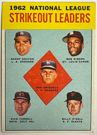 1963 Topps Baseball 1962 NL Strikeout Leader Card #9 KOUFAX,DRYSDALE GIBSON