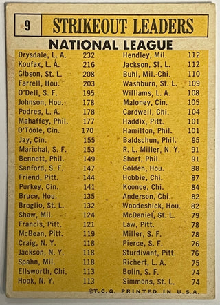 1963 Topps Baseball 1962 NL Strikeout Leader Card #9 KOUFAX,DRYSDALE GIBSON