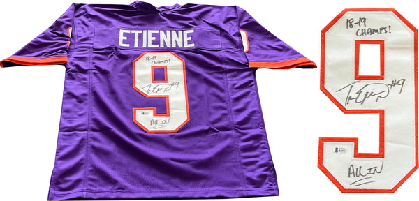 Travis Etienne "18-19 Champs! & All In" Autographed Clemson Custom Purple Jersey (BVG)