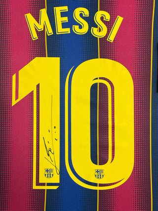 Lionel Messi Autographed Barcelona Home Kit Framed Jersey (BVG)