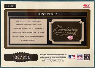 Tony Perez 2004 Donruss Throwback Threads Game Used Bat Card #138/250