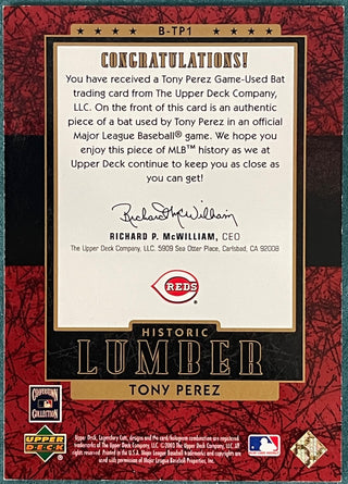 Tony Perez 2003 Upper Deck Legendary Cuts Game Used Bat Card #250/350