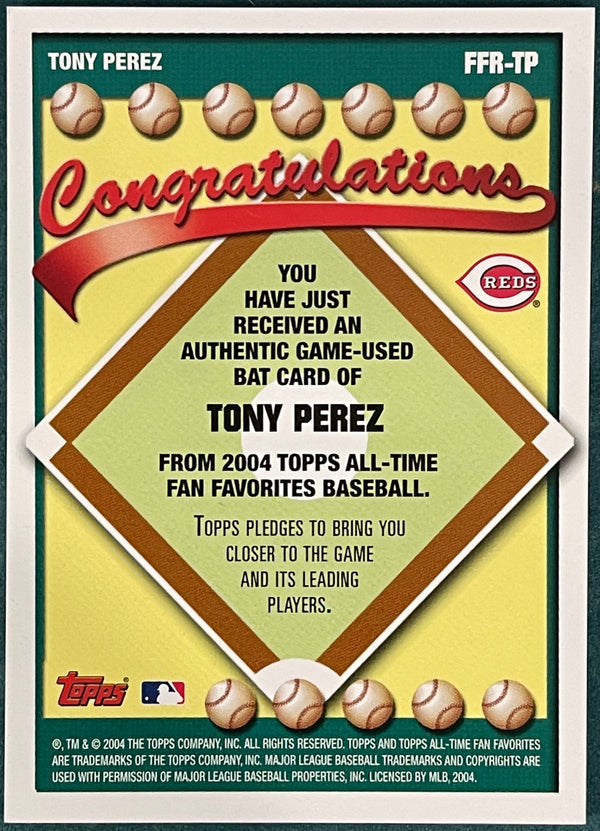 Tony Perez 2004 Topps Fan Favorites #FFR-TP Game Used Bat Card