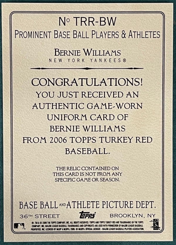 Bernie Williams 2006 Topps Turkey Red Game Worn Jersey Card