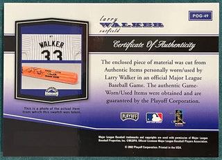 Larry Walker 2002 Playoff Piece of the Game Jersey Card
