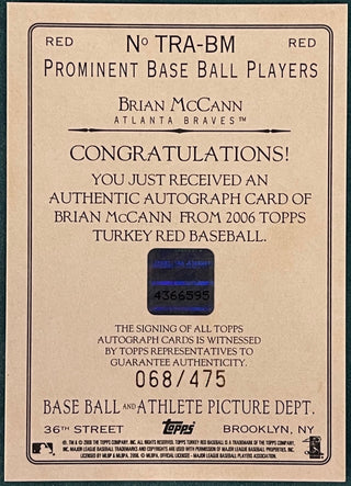 Brian McCann 2006 Topps Turkey Red Autographed Card #68/475