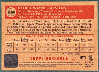 Jeff Karstens 2006 Topps '52 Autographed Card