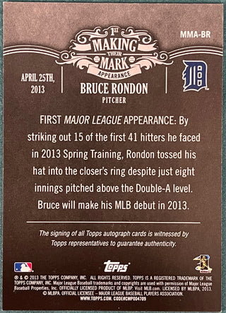 Bruce Rondon 2013 Topps Certified Autographed Card