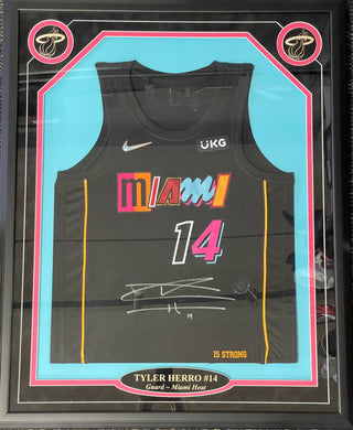 Tyler Herro Autographed Framed Miami Heat Mash Up Jersey (JSA)