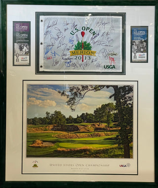2013 US Open Autographed Framed Flag w/ Poster