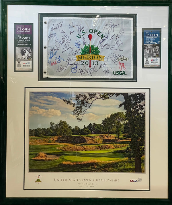 2013 US Open Autographed Framed Flag w/ Poster