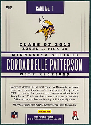 Cordarrelle Patterson 2013 Panini Prestige Authentic Material Card