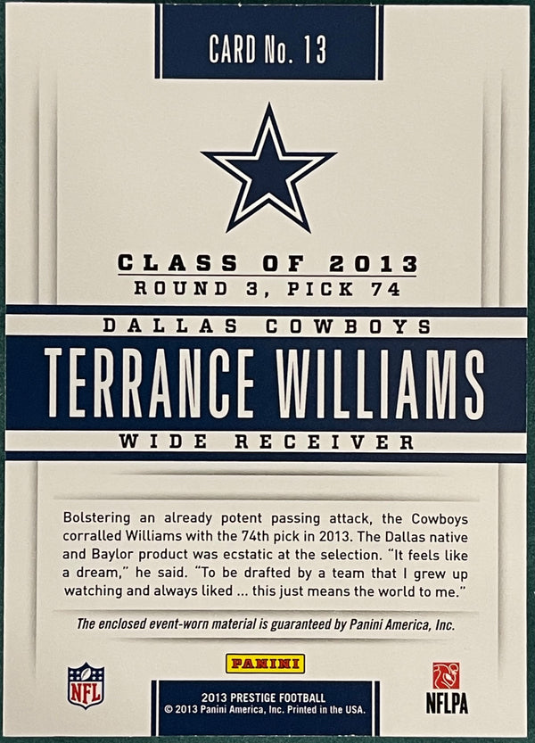 Terrance Williams 2013 Panini Prestige Authentic Material Card