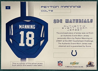 Peyton Manning 2002 Score Authentic Event Worn Jersey Card