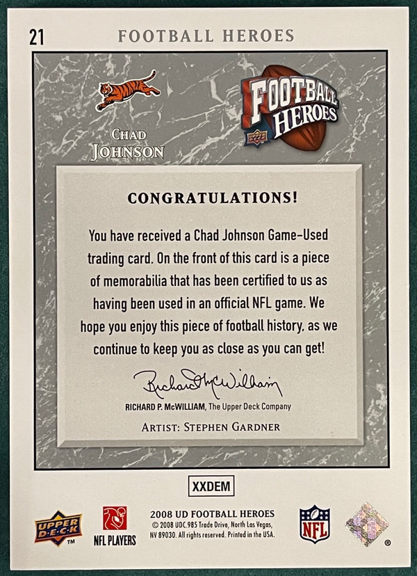 Chad Johnson 2008 Upper Deck Football Heroes Game Used Jersey Card