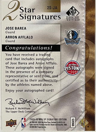 Jose Barea & Arron Afflalo Autographed 2009-10 Upper Deck SP Basketball Card