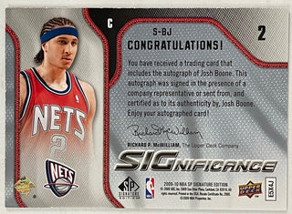 Josh Boone Autographed 2009-10 Upper Deck SP Basketball Card