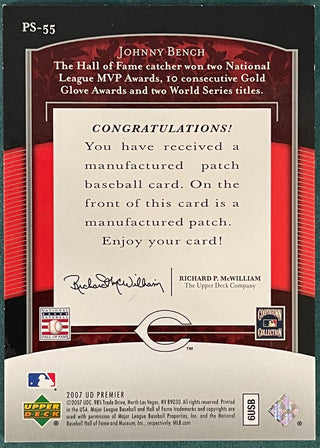 Johnny Bench Upper Deck Premier Stitchings Card #05/50