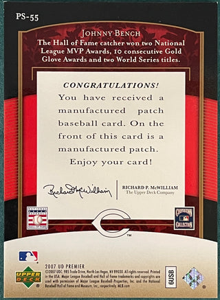 Johnny Bench Upper Deck Premier Stitchings Card #03/35