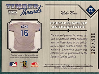 Hideo Nomo 2003 Donruss Timber and Threads Card #22/300
