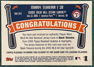 Mark Teixeira 2005 Topps All Star Game Worn Jersey Card