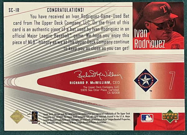 Ivan Rodriguez 2002 Upper Deck Game Used Bat Card