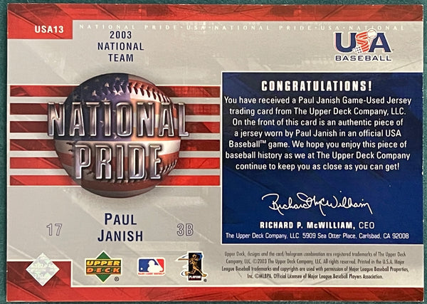 Paul Janish 2003 Upper Deck Series 1 Game Used Jersey Card