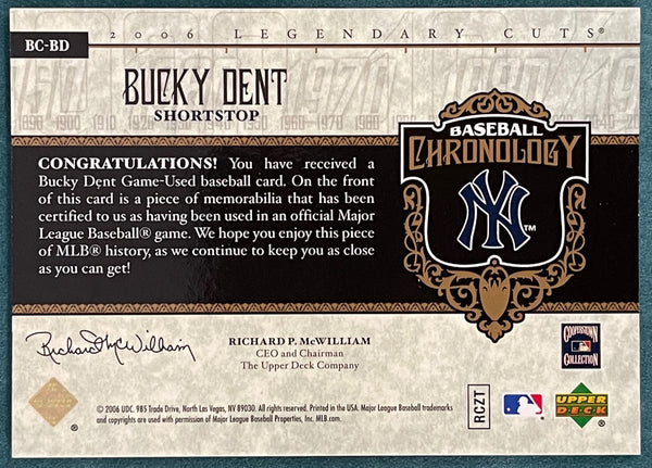Bucky Dent 2006 Upper Deck Legendary Cuts Game Used Jersey Card