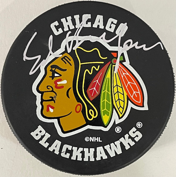 Ed Belfour Autographed Chicago Blackhawks Official Puck