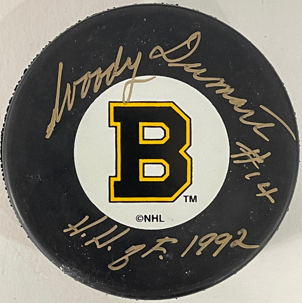 Woody Dumart Autographed Boston Bruins Official Puck
