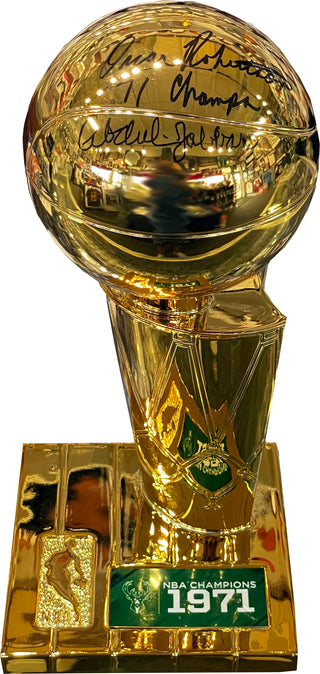 Oscar Robertson "71 Champs" & Kareem Abdul-Jabbar Autographed Replica NBA Finals Trophy (JSA)