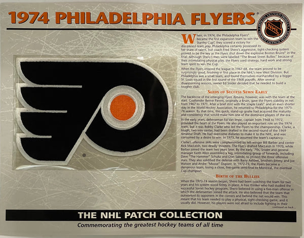 NHL 1974 Philadelphia Flyers Official Patch on Team History Card