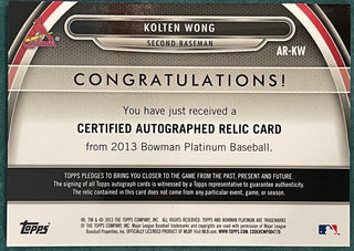Kolten Wong Autographed 2013 Bowman Platinum Jersey Card