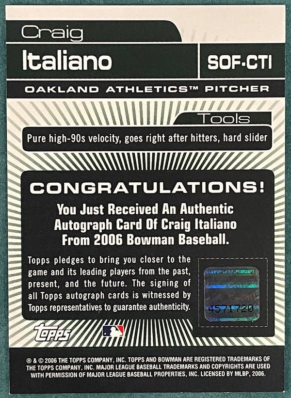 Craig Italiano Autographed 2006 Bowman Rookie Card