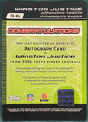 Winston Justice Autographed 2006 Topps Finest Card