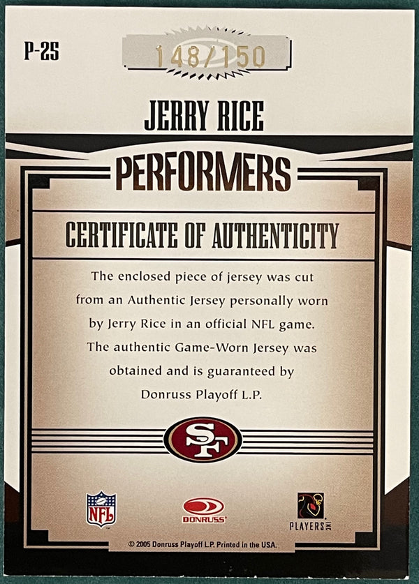 Jerry Rice 2005 Donruss Gridiron Gear Jersey Card #148/150