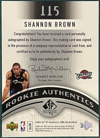 Shannon Brown 2006-07 Autographed Upper Deck SP Authentic Card #435/999