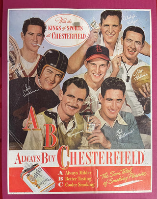 1947 Chesterfield Cigarettes Advertising Sign Featuring Williams, Musial,Luckman