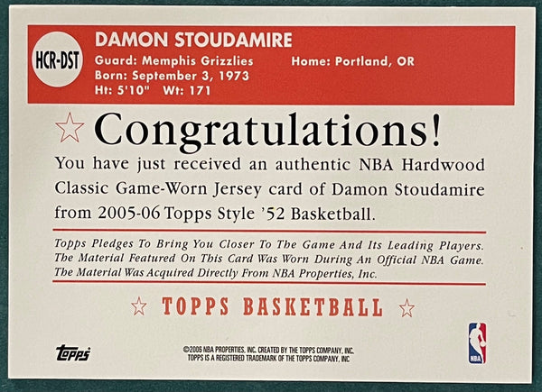 Damon Stoudamire 2005-06 Topps 52 Style Game Worn Jersey Card