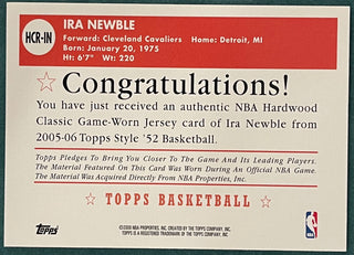 Ira Newble 2005-06 Topps 52 Style Game Worn Jersey Card