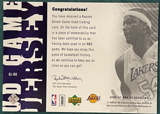 Kwame Brown 2006-07 Upper Deck Game Used Jersey Card